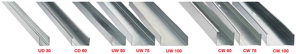 Профілі гіпсокартонних систем UD-30, CD-60, CW-50, CW-75, CW-100, UW-50, UW-75 та UW-100
