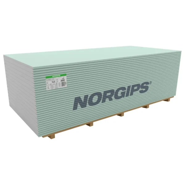 Гіпсокартон Norgips S GKBI 2600x1200x12,5 мм вид H2